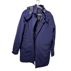 Marc New York Andrew Marc Mens Navy Blue Hooded Quilted Lined Parka Jacket Large